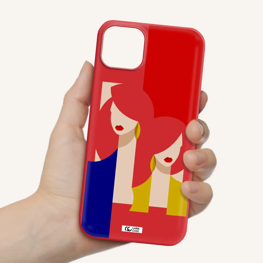Abstract Two Female Portrait Apple iPhone 14 Silicone Imperial Red Case