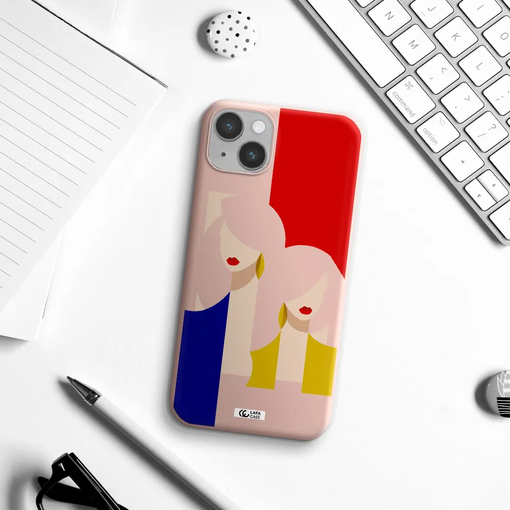 Abstract Two Female Portrait Apple iPhone 14 Silicone pastel pink Case