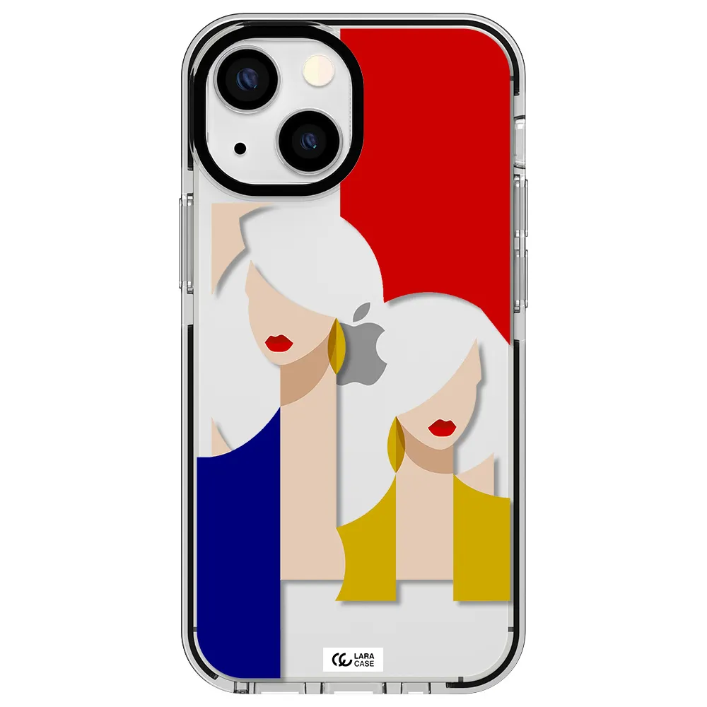 Abstract Two Female Portrait Apple iPhone 15 impact black border Case