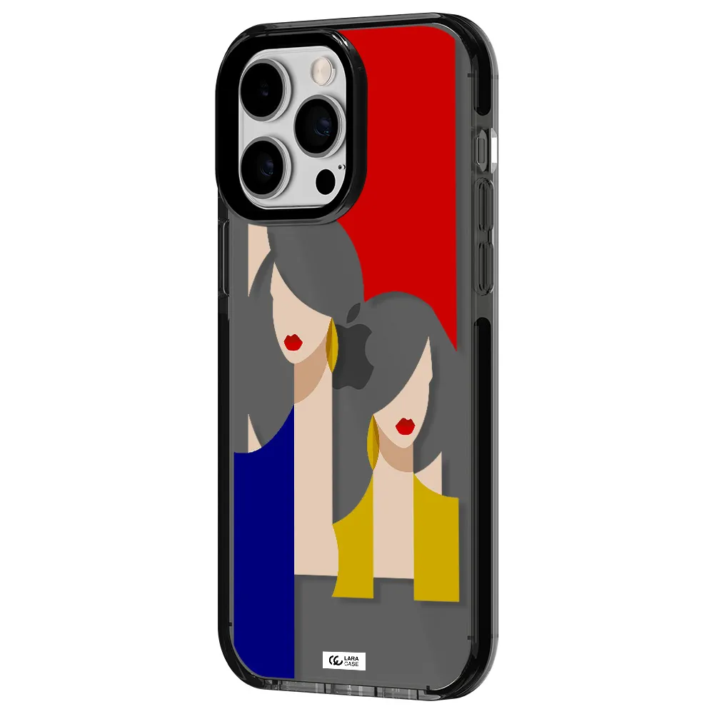 Abstract Two Female Portrait Apple iPhone 15 Pro impact Smoke Black Case