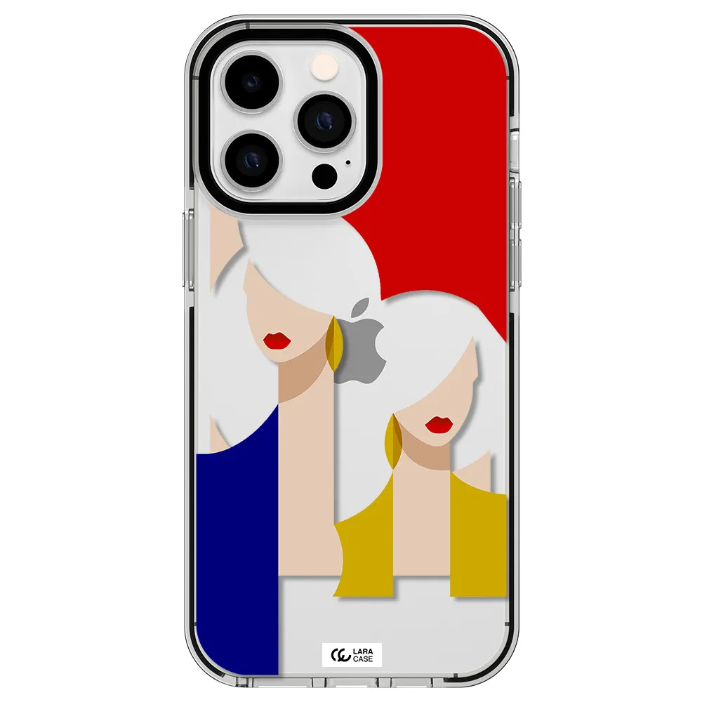 Abstract Two Female Portrait Apple iPhone 15 Pro Max impact black border Case