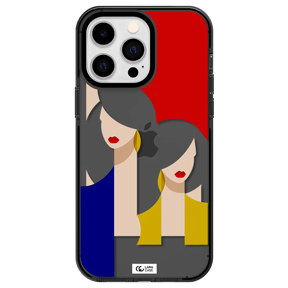 Abstract Two Female Portrait Apple iPhone 15 Pro Max impact Smoke Black Case