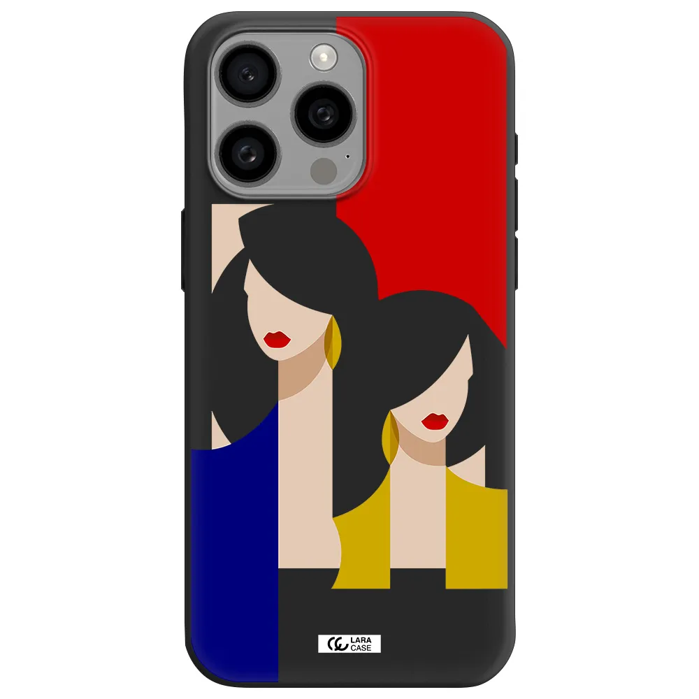 Abstract Two Female Portrait Apple Iphone 15 Pro max Silicone black Case