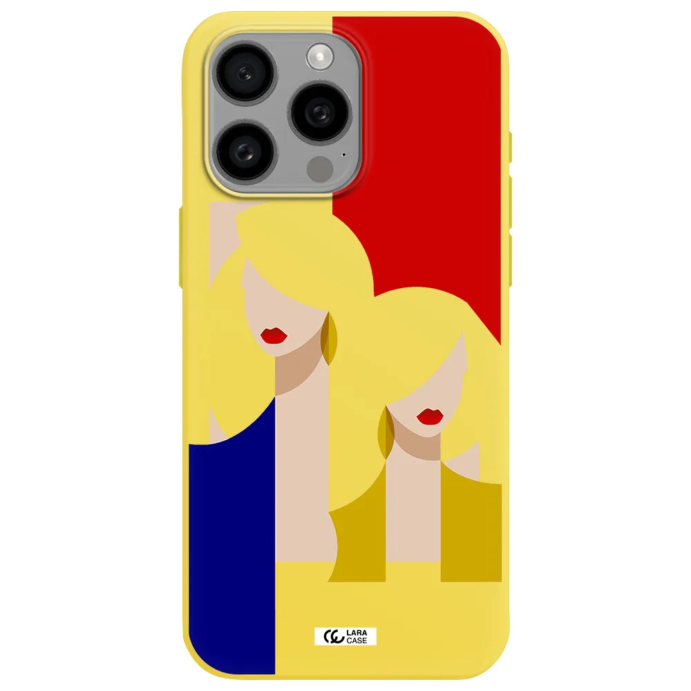 Abstract Two Female Portrait Apple Iphone 15 Pro max Silicone canary yellow Case