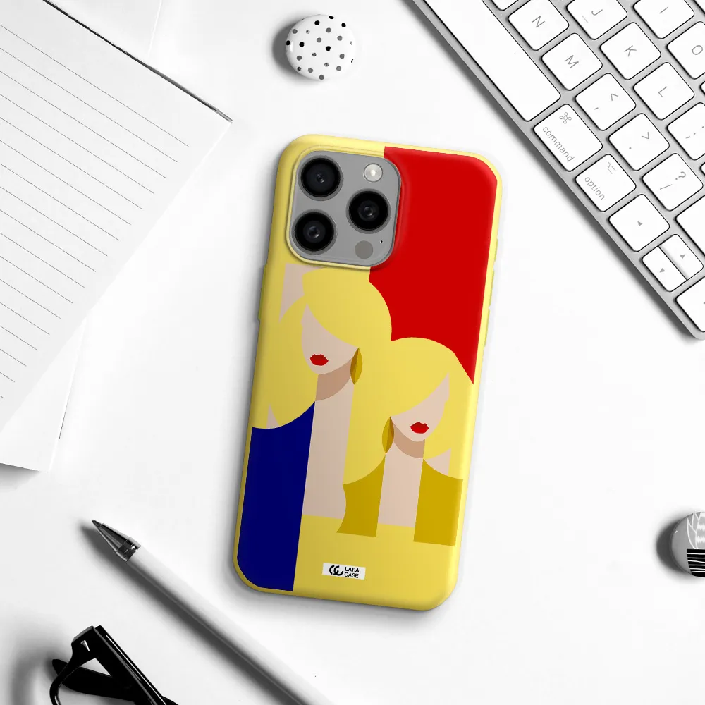 Abstract Two Female Portrait Apple Iphone 15 Pro max Silicone canary yellow Case