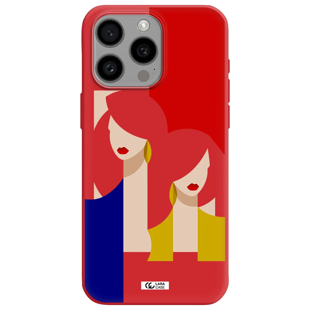 Abstract Two Female Portrait Apple Iphone 15 Pro Max Silicone Imperial Red Case