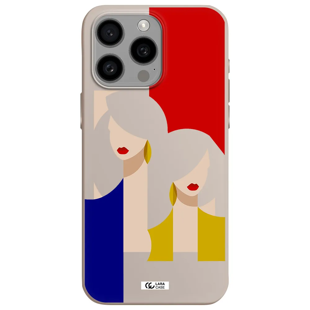 Abstract Two Female Portrait Apple Iphone 15 Pro max Silicone Stone Case