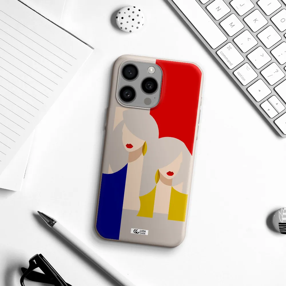 Abstract Two Female Portrait Apple Iphone 15 Pro max Silicone Stone Case