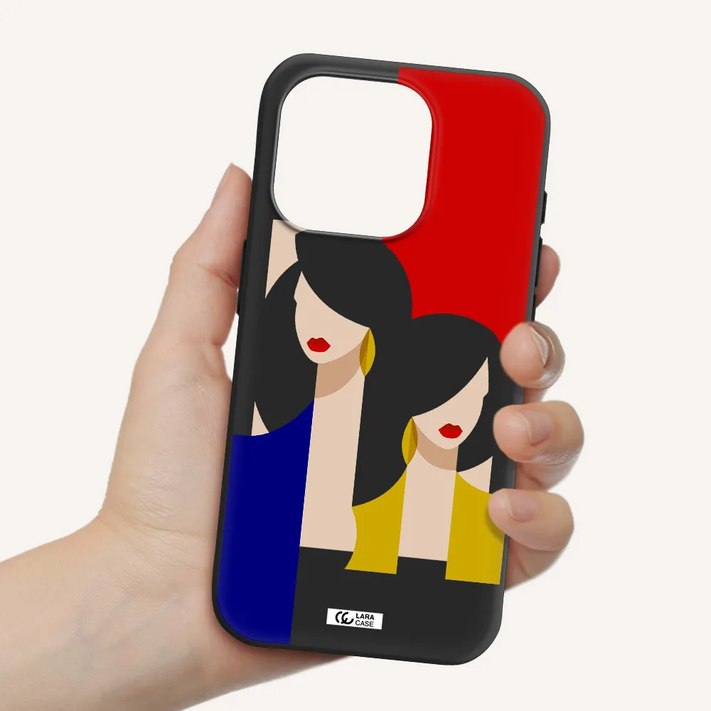 Abstract Two Female Portrait Apple Iphone 15 Pro Silicone Black Case