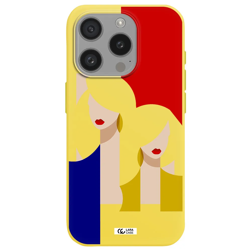 Abstract Two Female Portrait Apple Iphone 15 Pro Silicone Canary Yellow Case