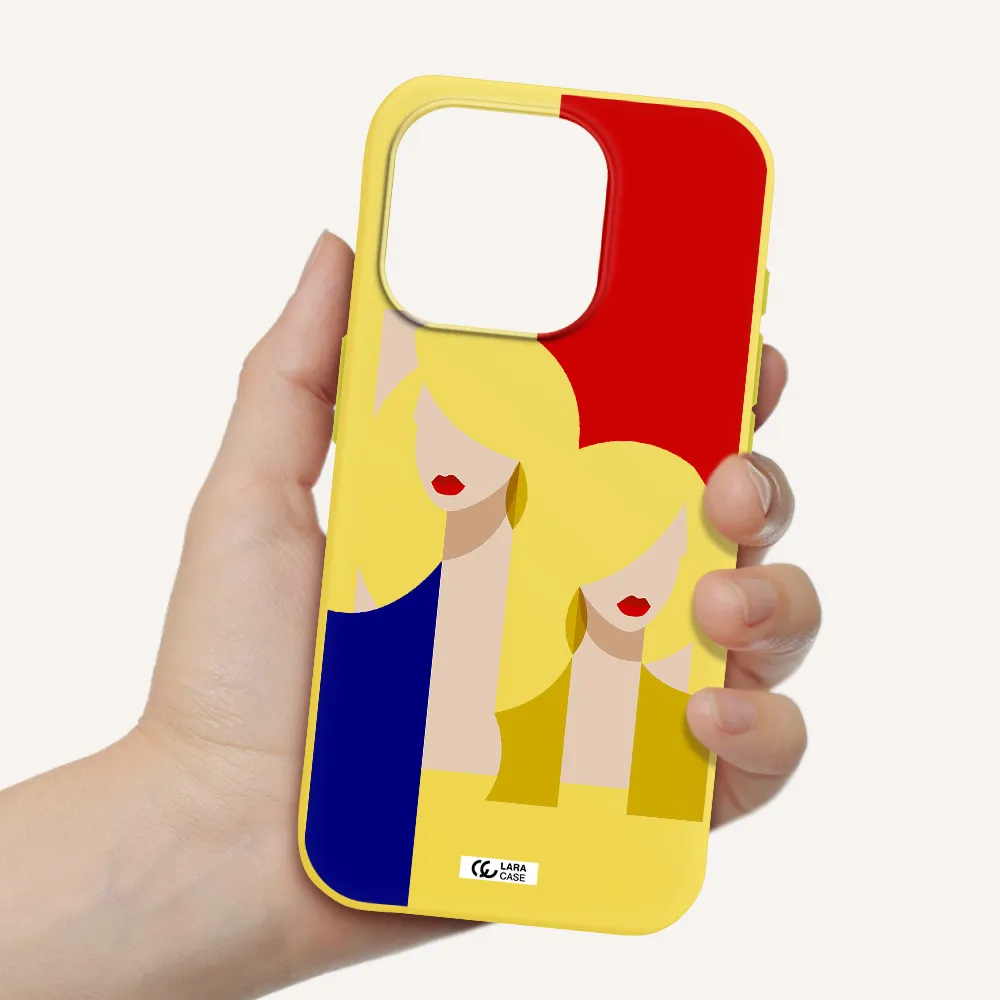 Abstract Two Female Portrait Apple Iphone 15 Pro Silicone Canary Yellow Case