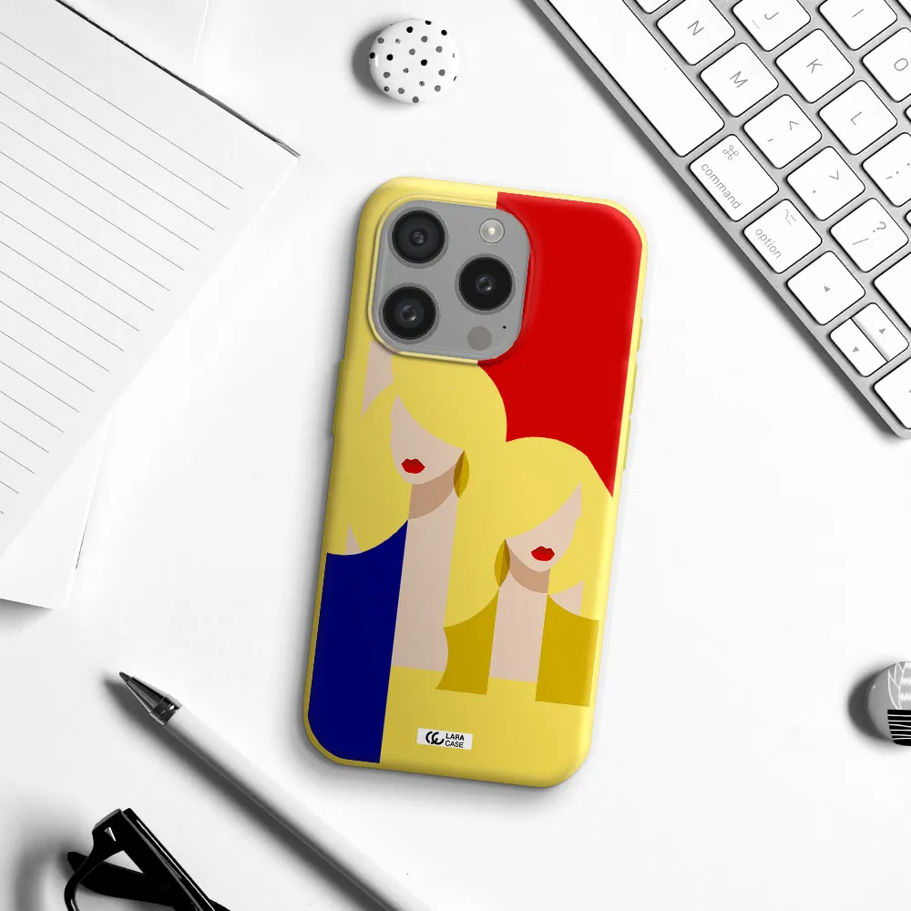 Abstract Two Female Portrait Apple Iphone 15 Pro Silicone Canary Yellow Case