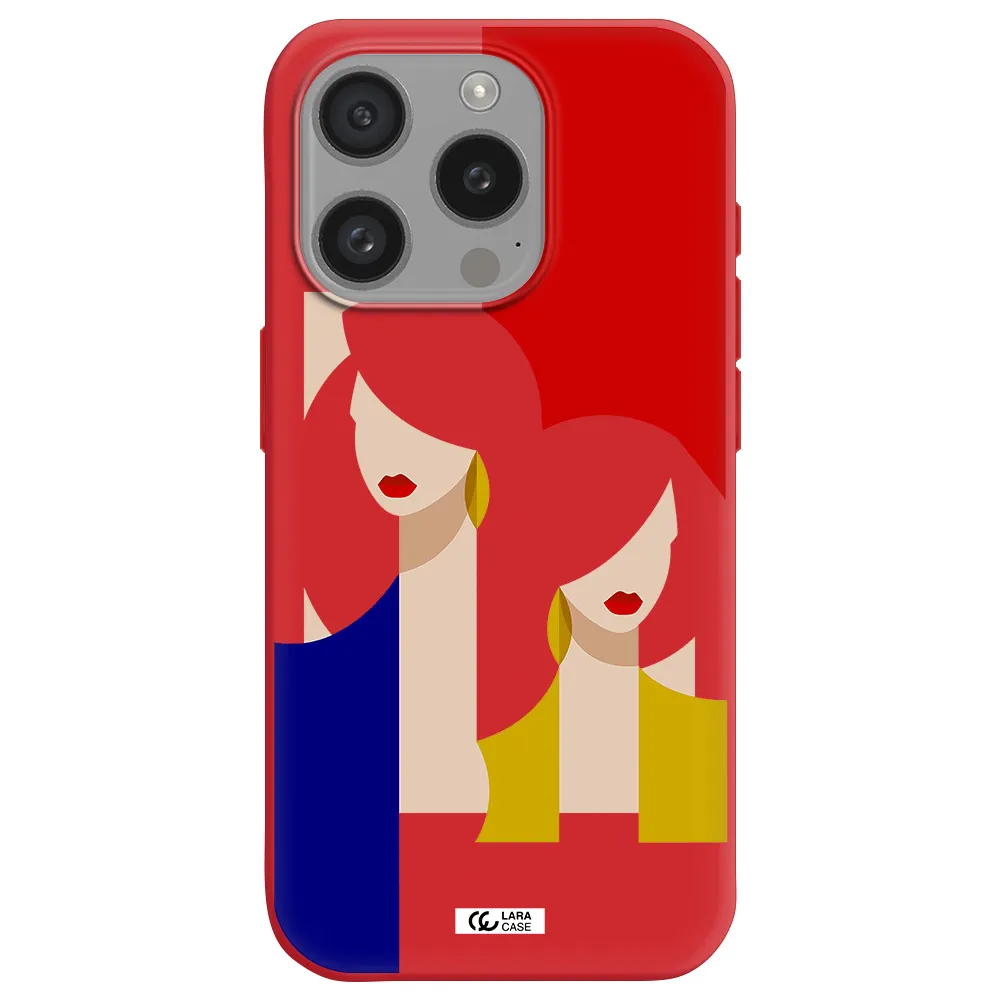 Abstract Two Female Portrait Apple Iphone 15 Pro Silicone Imperial Red Case