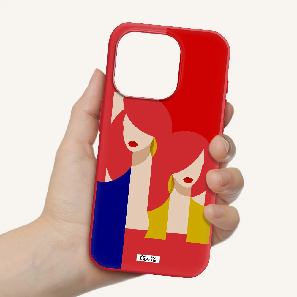 Abstract Two Female Portrait Apple Iphone 15 Pro Silicone Imperial Red Case