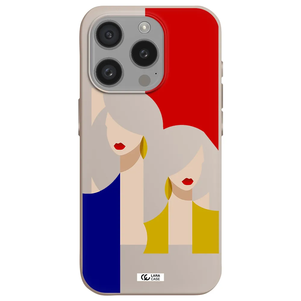 Abstract Two Female Portrait Apple Iphone 15 Pro Silicone Stone Case