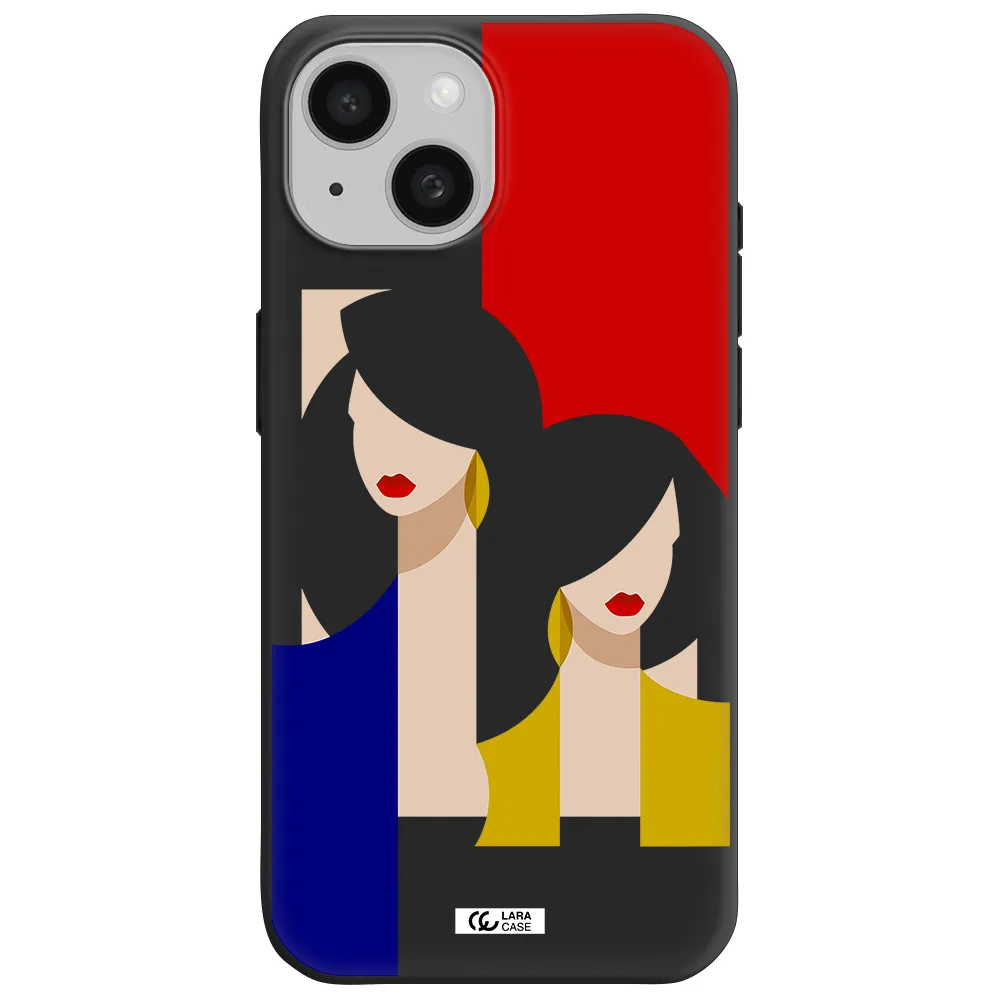 Abstract Two Female Portrait Apple iPhone 15 Silicone black Case