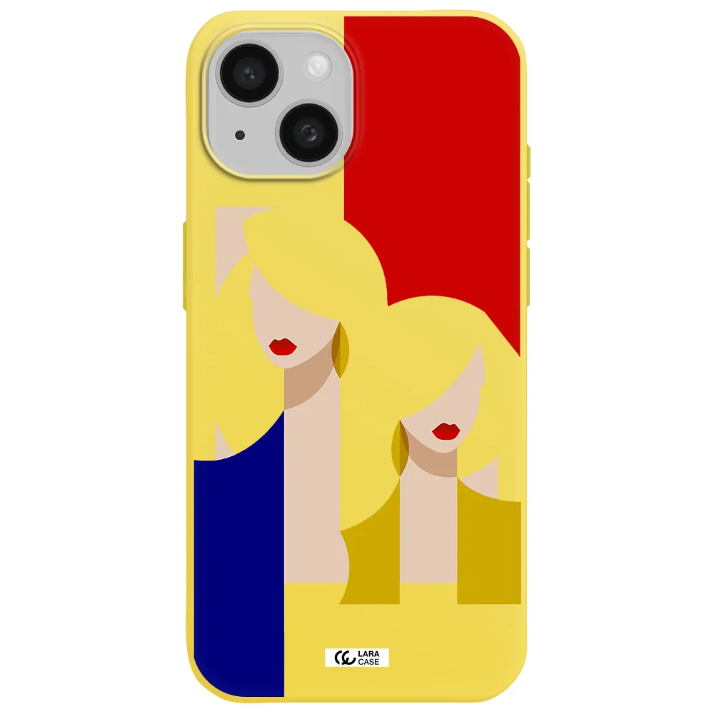 Abstract Two Female Portrait Apple iPhone 15 Silicone canary yellow Case