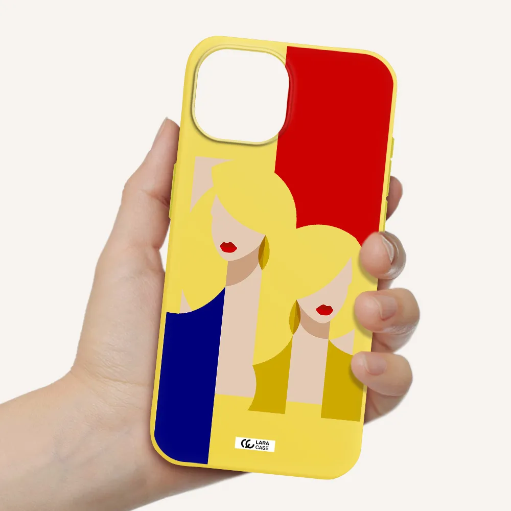 Abstract Two Female Portrait Apple iPhone 15 Silicone canary yellow Case