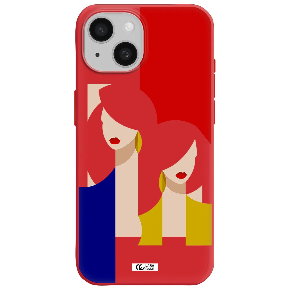 Abstract Two Female Portrait Apple Iphone 15 Silicone Imperial Red Case