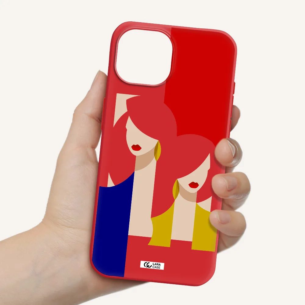 Abstract Two Female Portrait Apple Iphone 15 Silicone Imperial Red Case