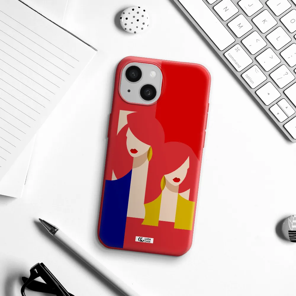 Abstract Two Female Portrait Apple Iphone 15 Silicone Imperial Red Case