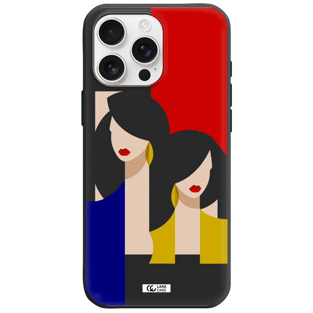 Abstract Two Female Portrait Apple Iphone 16 Pro Max Silicone Black Case