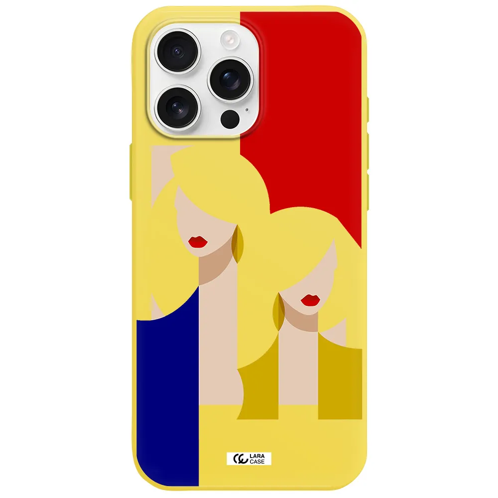 Abstract Two Female Portrait Apple Iphone 16 Pro Max Silicone Canary Yellow Case