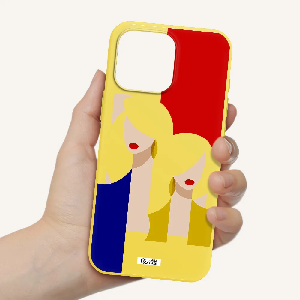 Abstract Two Female Portrait Apple Iphone 16 Pro Max Silicone Canary Yellow Case