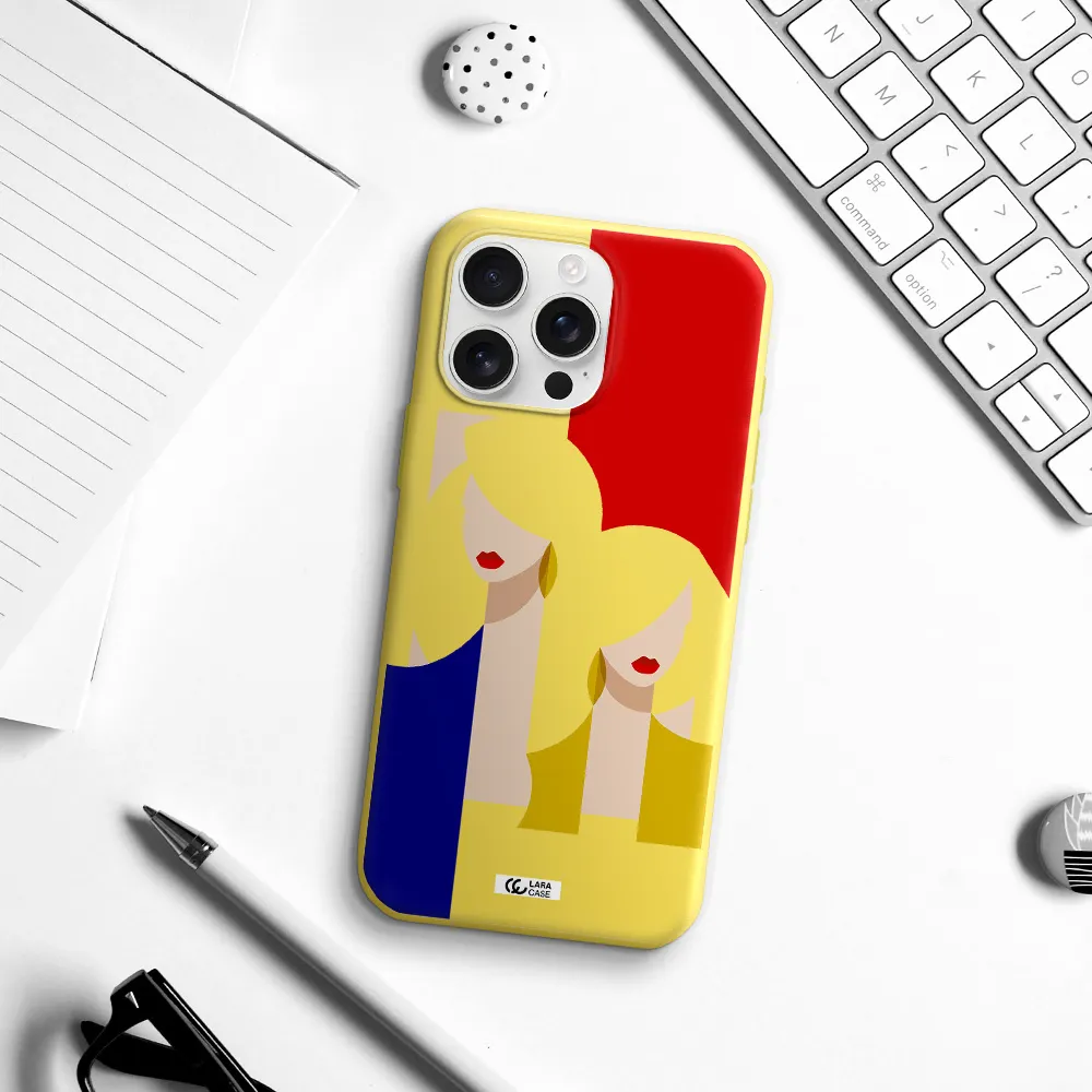 Abstract Two Female Portrait Apple Iphone 16 Pro Max Silicone Canary Yellow Case