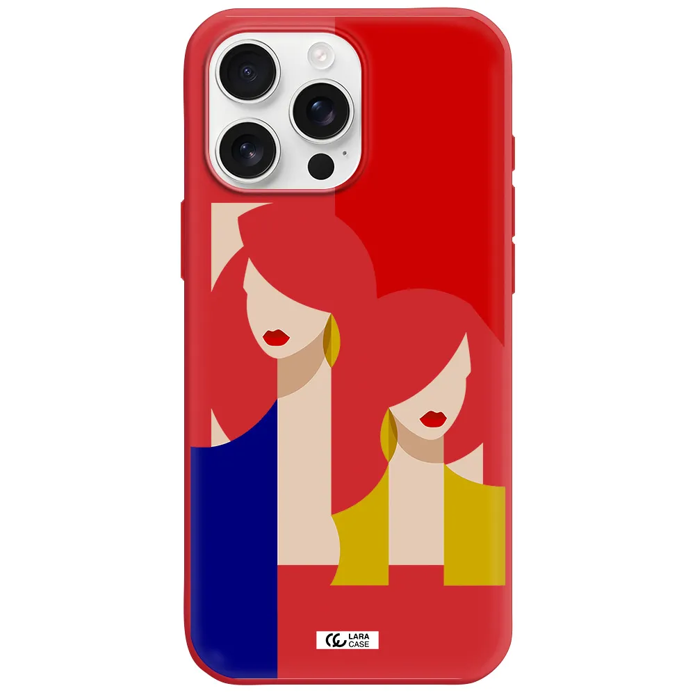 Abstract Two Female Portrait Apple Iphone 16 Pro Max Silicone Imperial Red Case