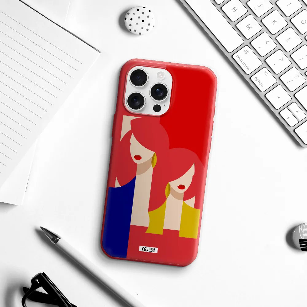 Abstract Two Female Portrait Apple Iphone 16 Pro Max Silicone Imperial Red Case