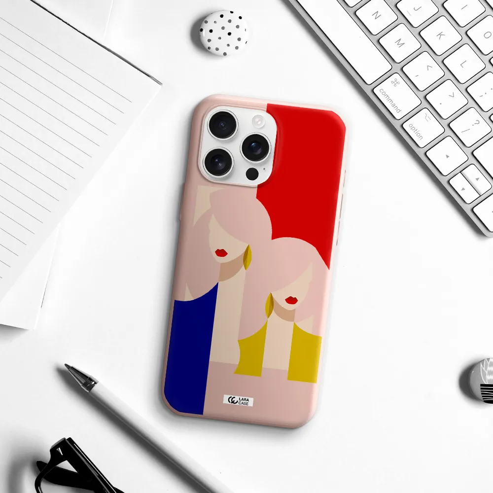 Abstract Two Female Portrait Apple Iphone 16 Pro Max Silicone Pastel Pink Case