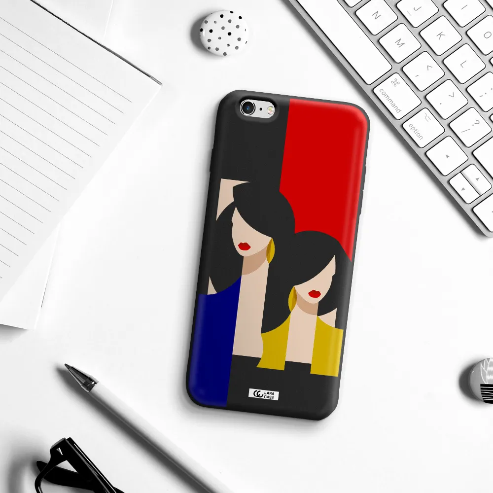 Abstract Two Female Portrait Apple iPhone 6 s plus Silicone black Case
