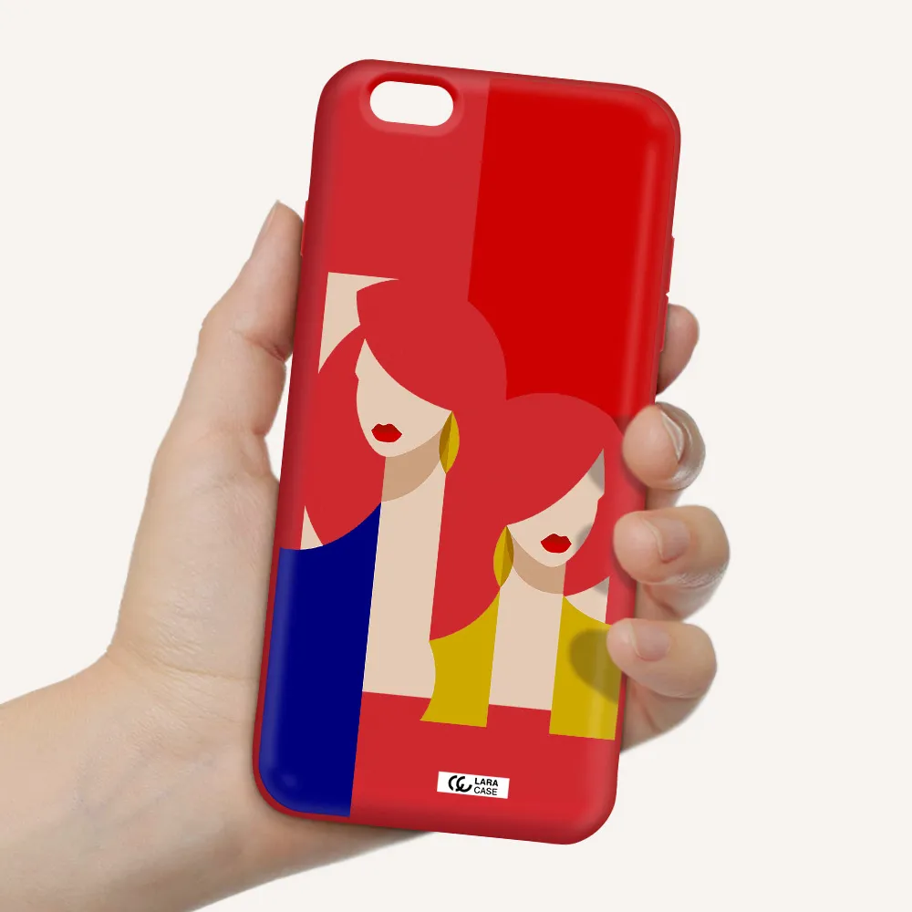 Abstract Two Female Portrait Apple iPhone 6 s plus Silicone Imperial Red Case