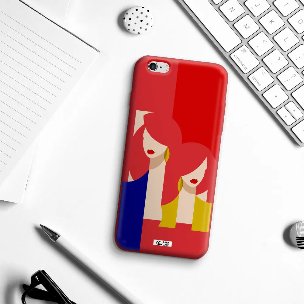 Abstract Two Female Portrait Apple iPhone 6 s plus Silicone Imperial Red Case