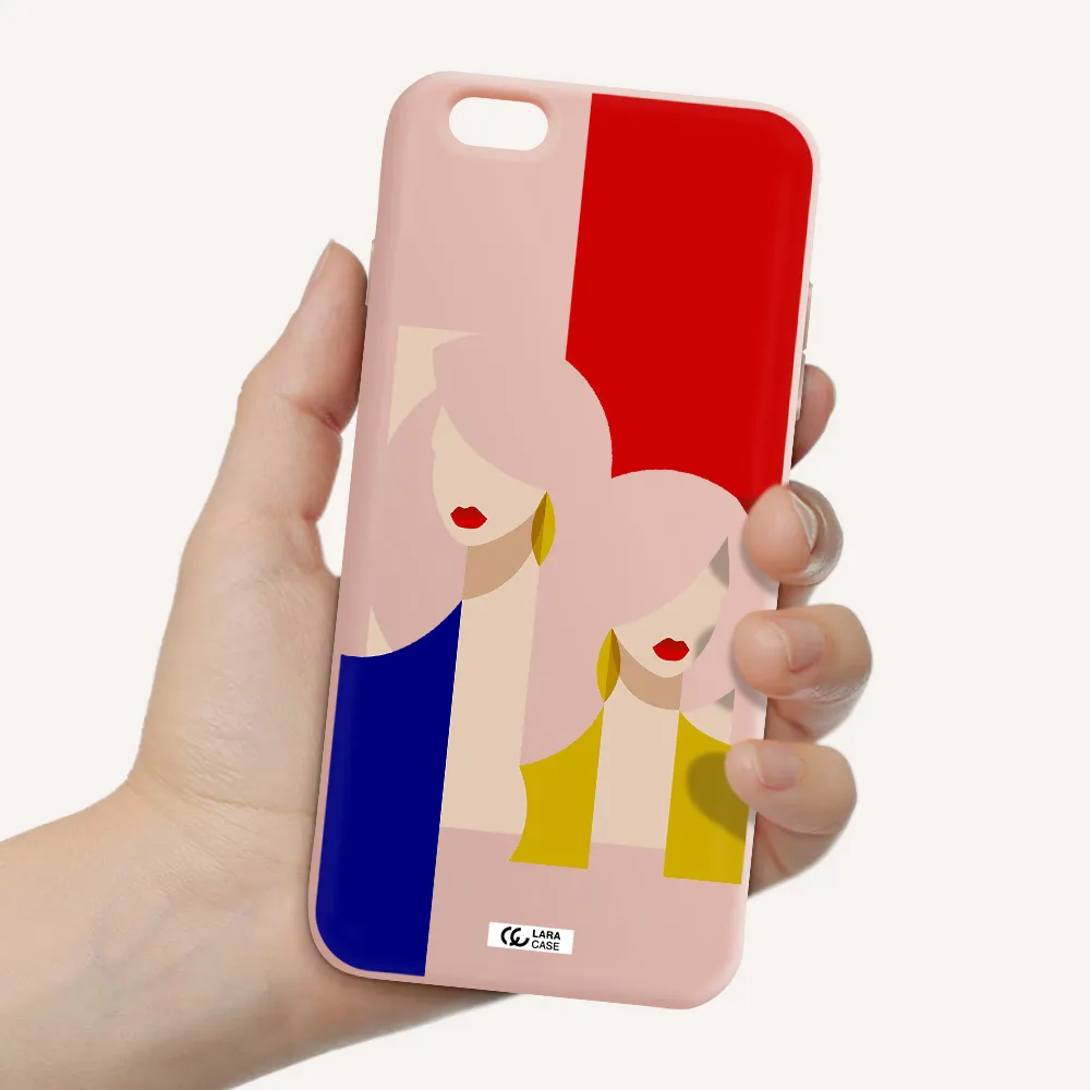 Abstract Two Female Portrait Apple iPhone 6 s plus Silicone pastel pink Case