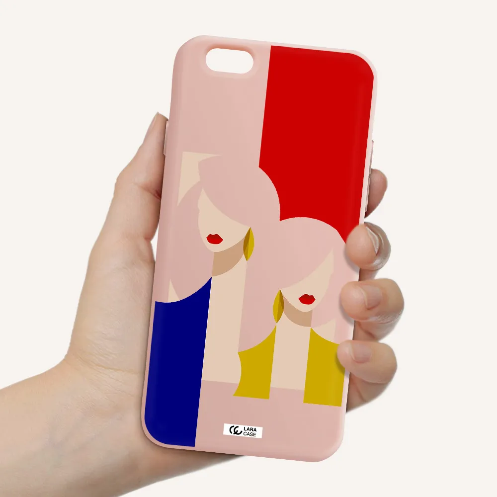 Abstract Two Female Portrait Apple iPhone 6 Silicone pastel pink Case