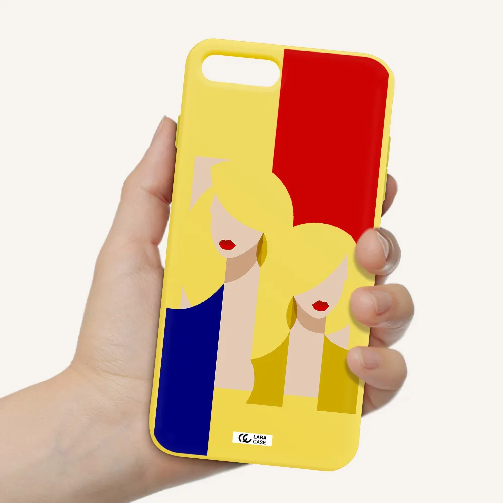 Abstract Two Female Portrait Apple iPhone 7 plus Silicone canary yellow Case