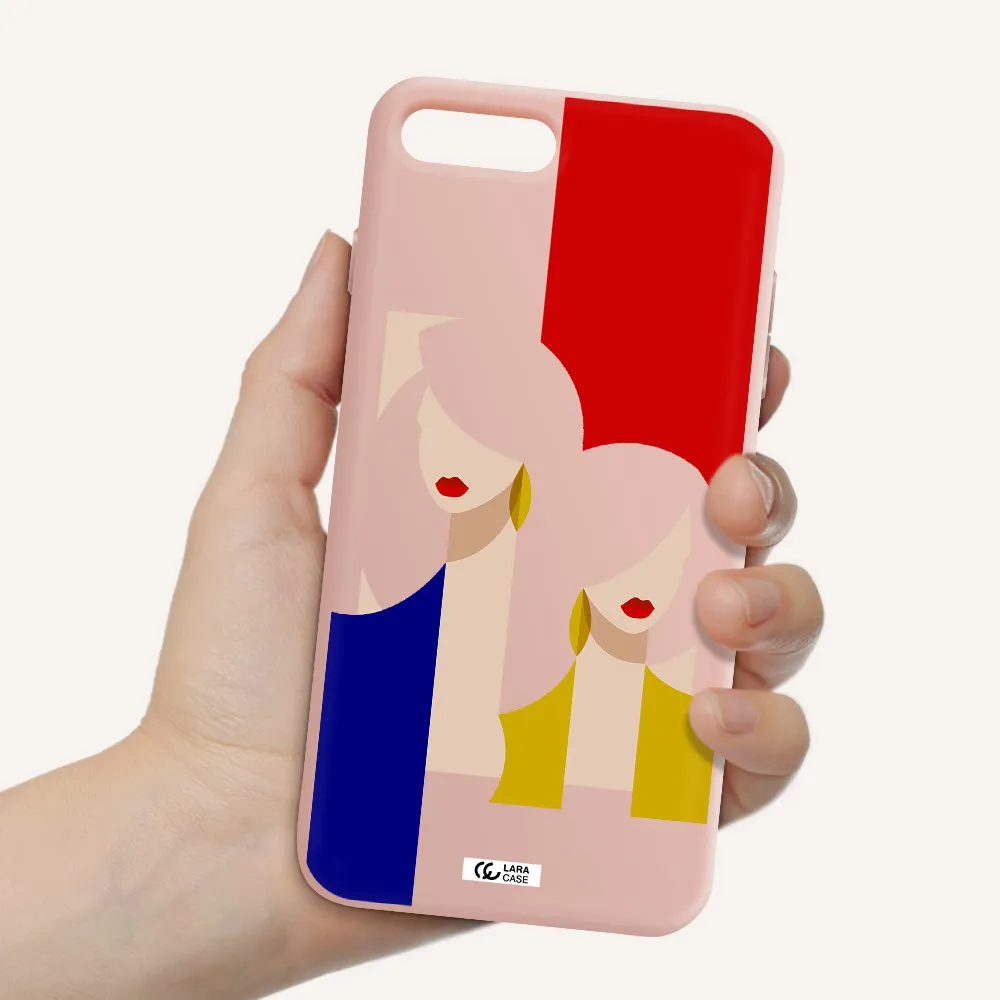 Abstract Two Female Portrait Apple iPhone 7 plus Silicone pastel pink Case