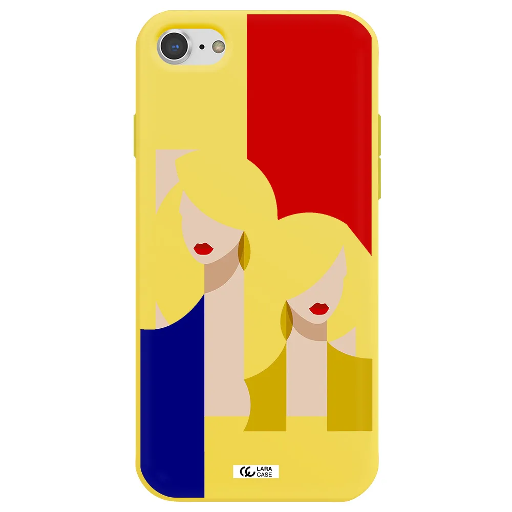 Abstract Two Female Portrait Apple iPhone 7 Silicone canary yellow Case