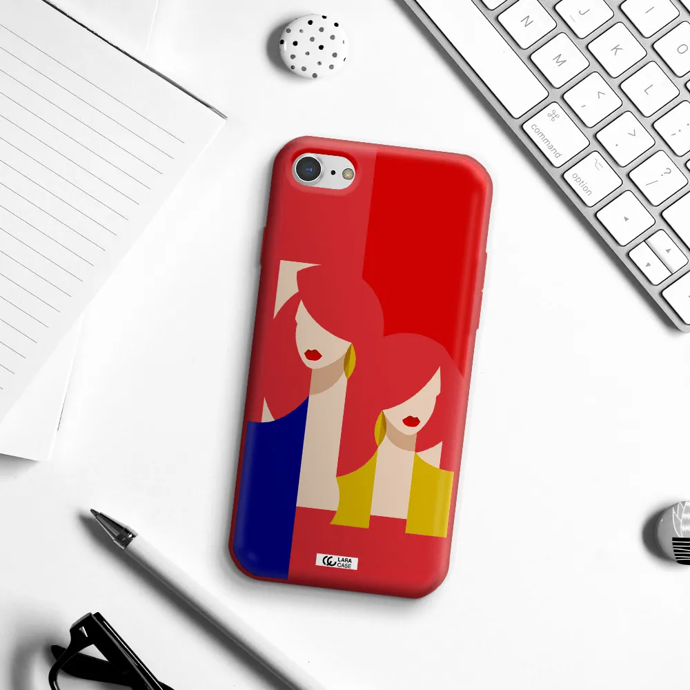 Abstract Two Female Portrait Apple iPhone 7 Silicone Imperial Red Case