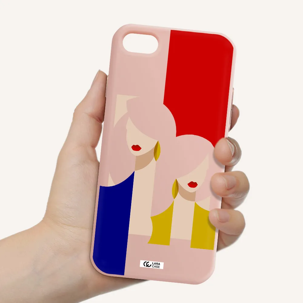 Abstract Two Female Portrait Apple iPhone 7 Silicone pastel pink Case