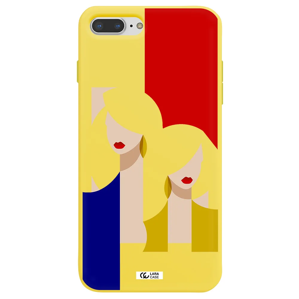 Abstract Two Female Portrait Apple iPhone 8 plus Silicone canary yellow Case