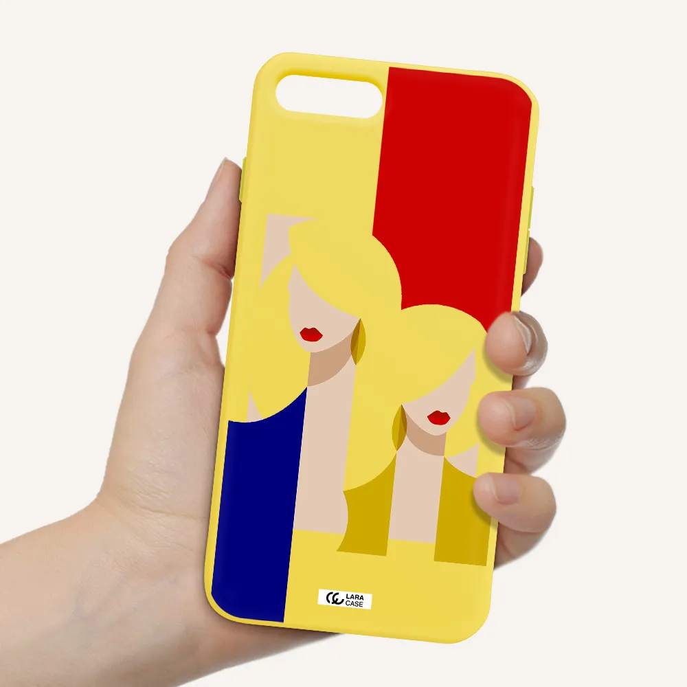Abstract Two Female Portrait Apple iPhone 8 plus Silicone canary yellow Case
