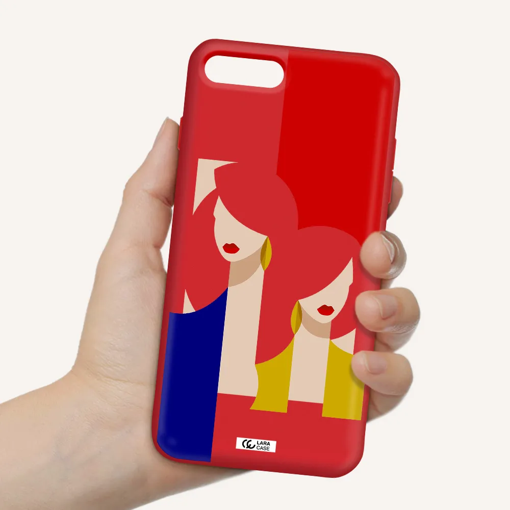 Abstract Two Female Portrait Apple iPhone 8 plus Silicone Imperial Red Case