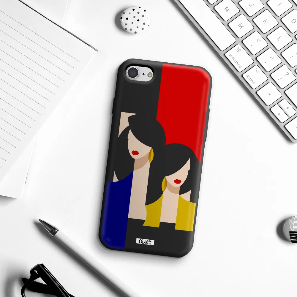 Abstract Two Female Portrait Apple iPhone 8 Silicone black Case