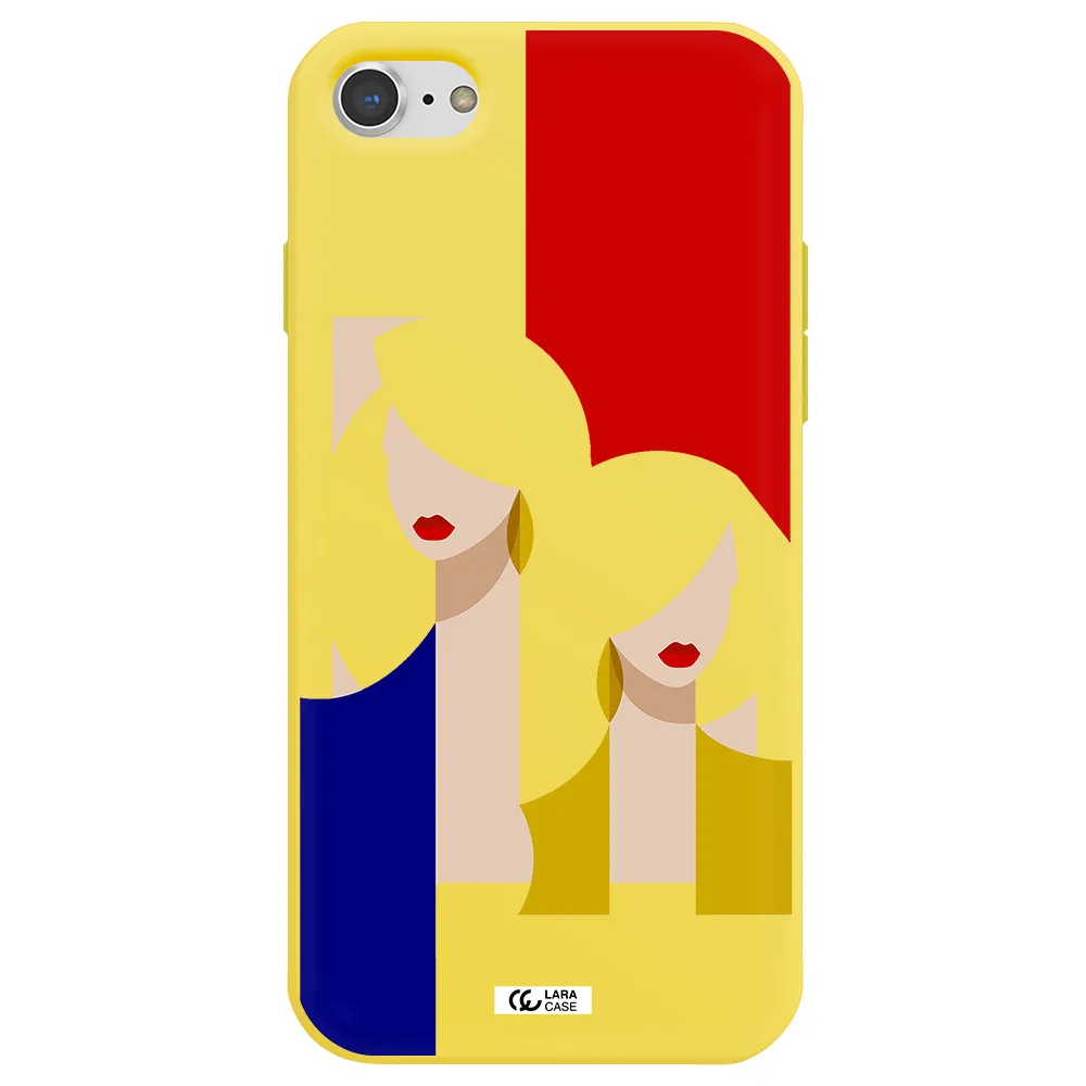 Abstract Two Female Portrait Apple iPhone 8 Silicone canary yellow Case