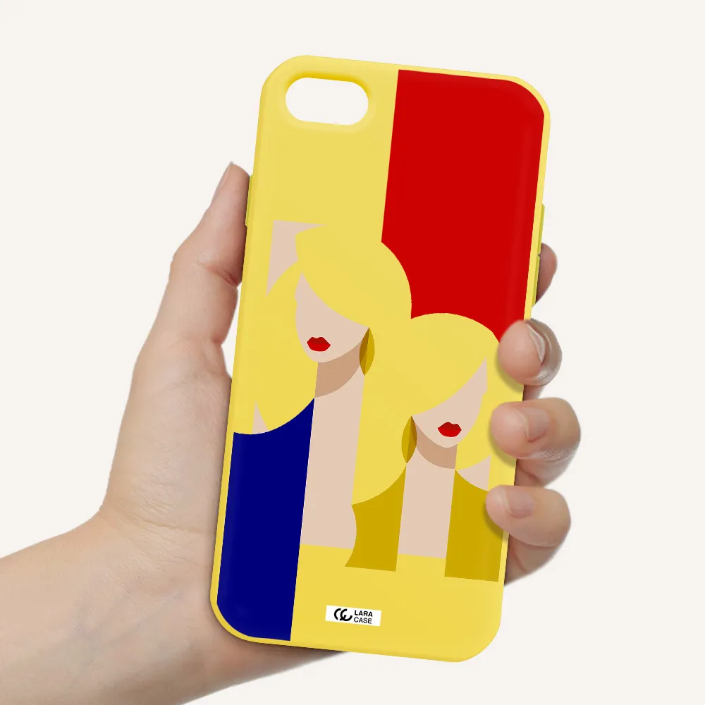 Abstract Two Female Portrait Apple iPhone 8 Silicone canary yellow Case