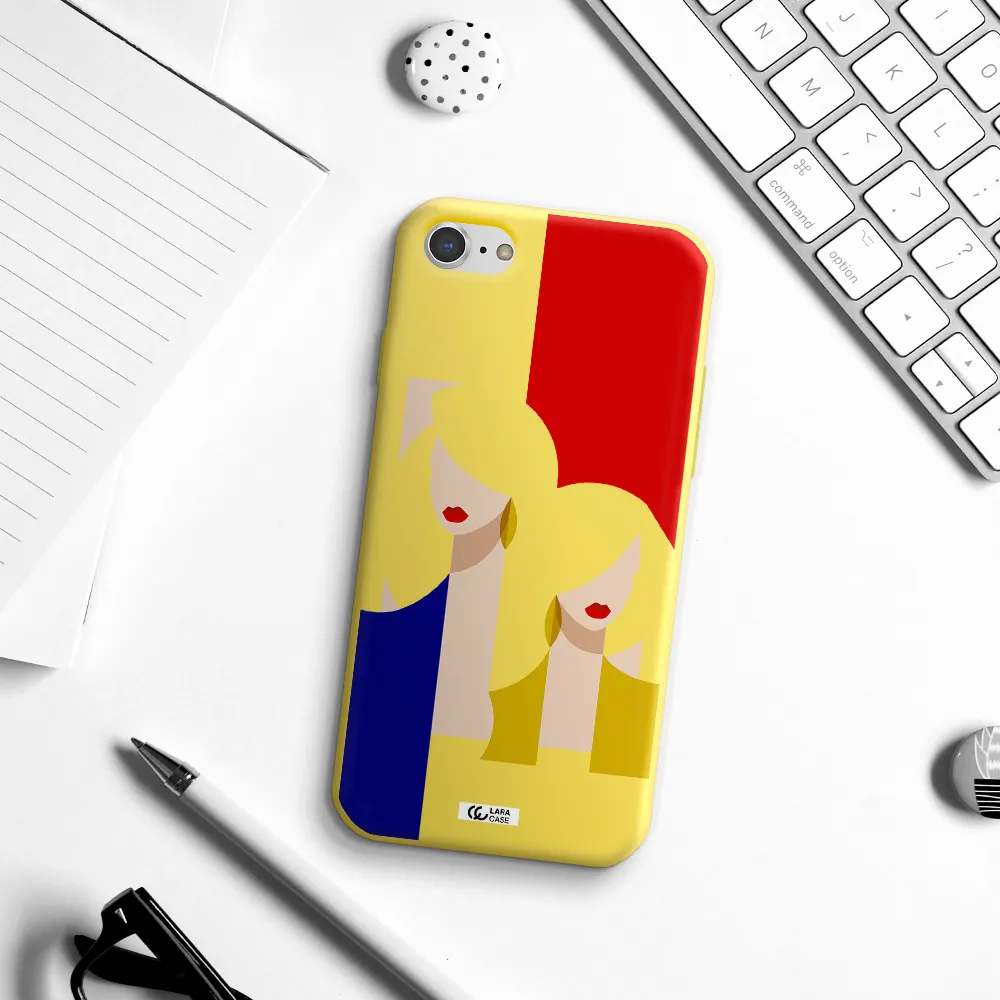 Abstract Two Female Portrait Apple iPhone 8 Silicone canary yellow Case