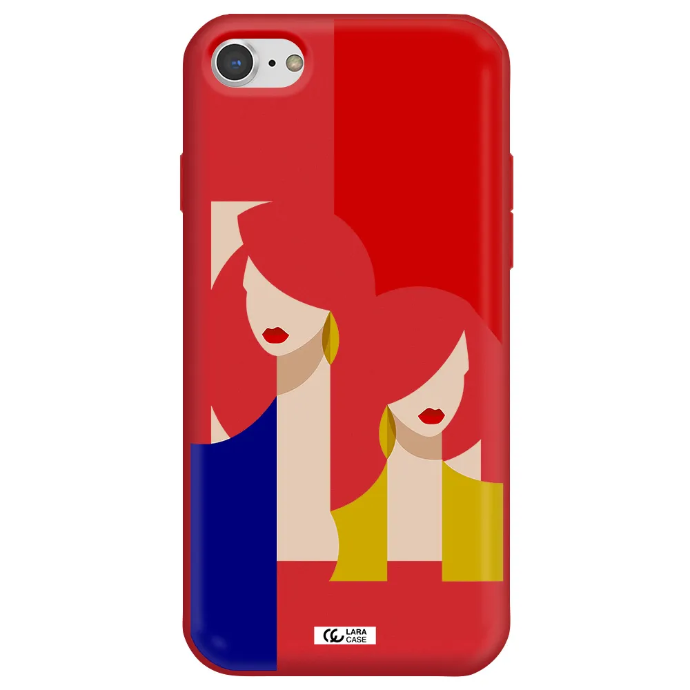 Abstract Two Female Portrait Apple iPhone 8 Silicone Imperial Red Case